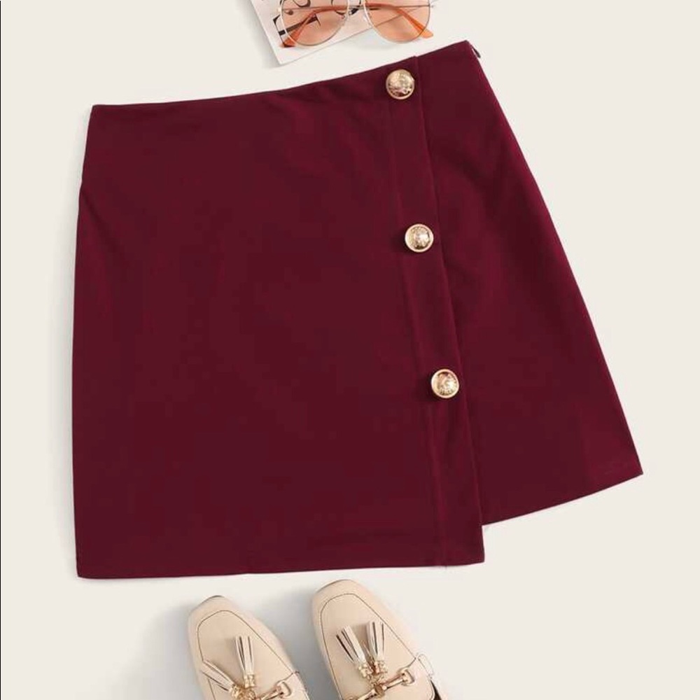 Button front, side zip wrap skirt
